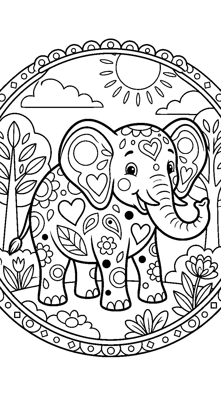kleurplaat olifant · Met versiering