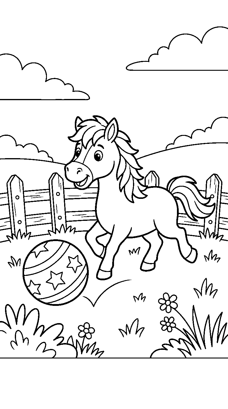 kleurplaat paard · Met een bal