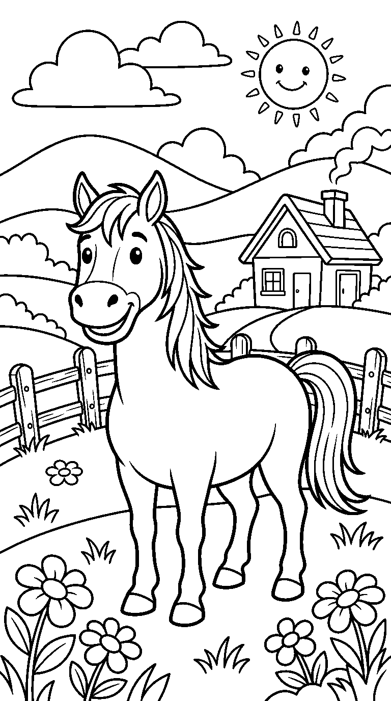 kleurplaat paard · In het landschap