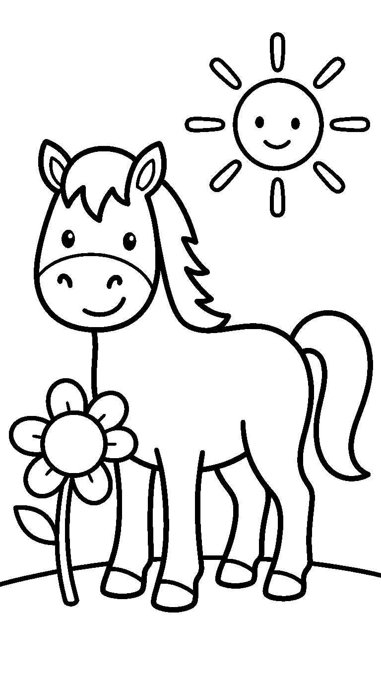 kleurplaat paard · In de tuin