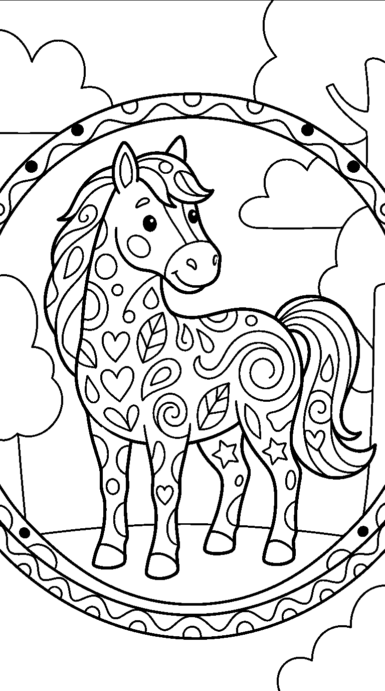 kleurplaat paard · Met versiering