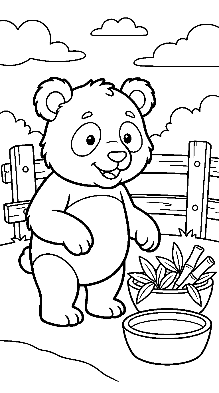 kleurplaat panda · Bij het bakje