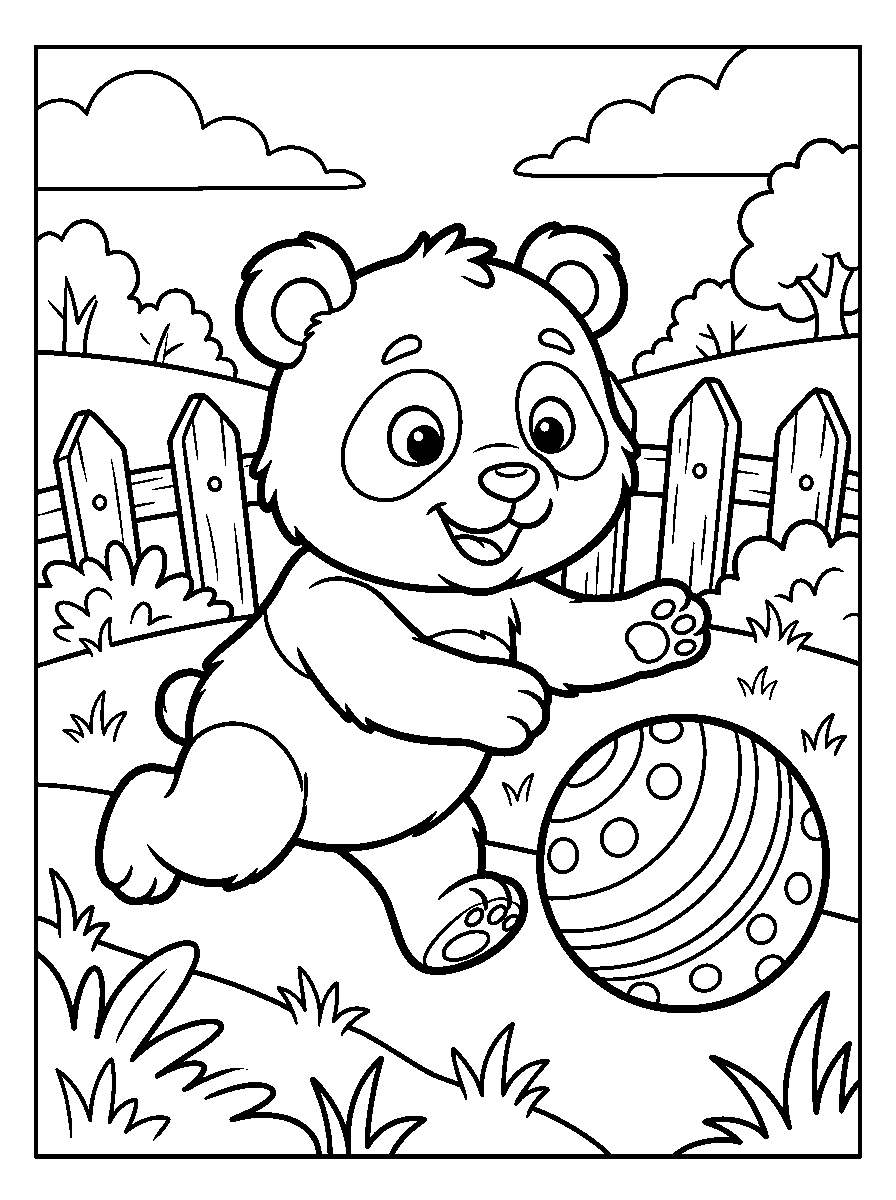 kleurplaat panda · Met een bal