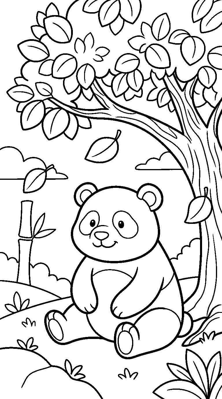 kleurplaat panda · Onder de boom