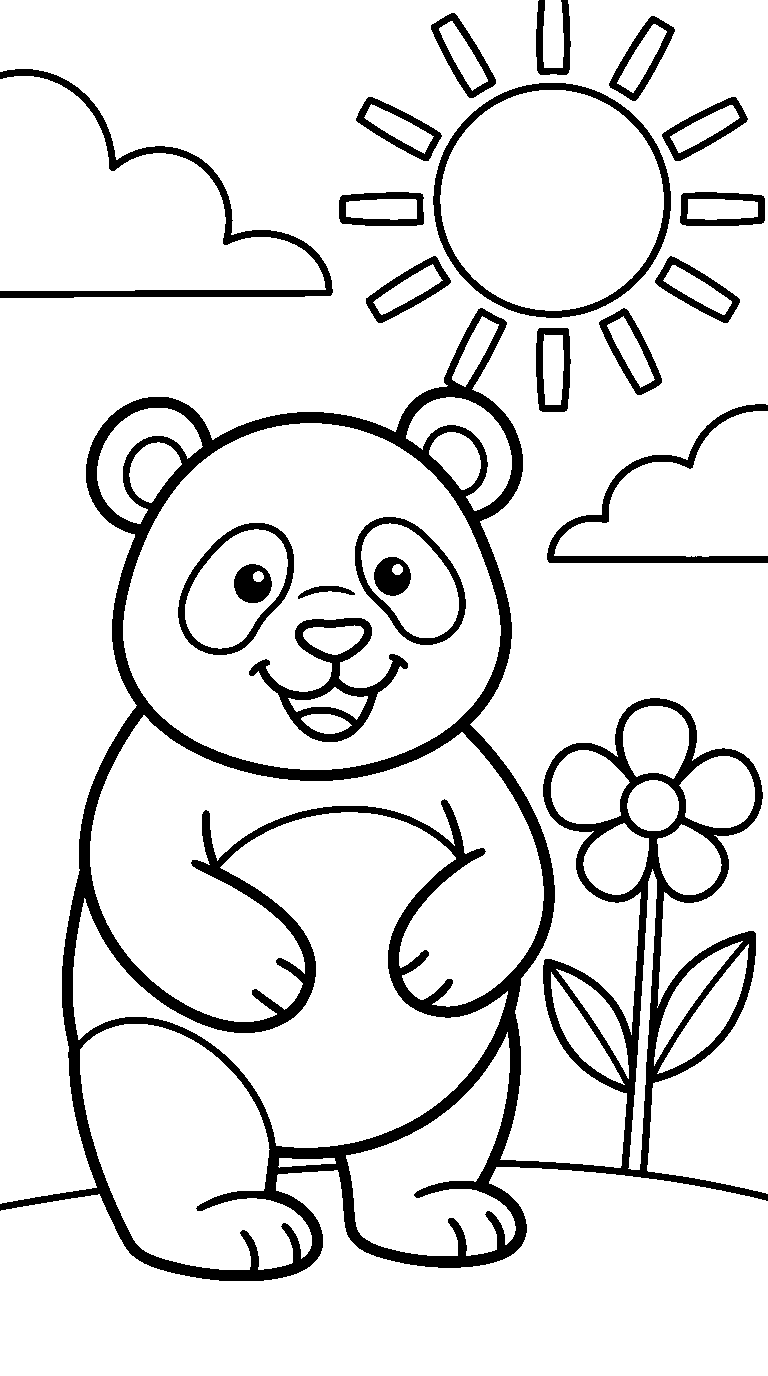 kleurplaat panda · In de tuin