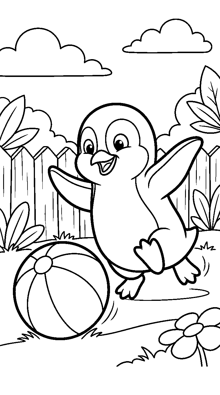 kleurplaat pinguïn · Met een bal