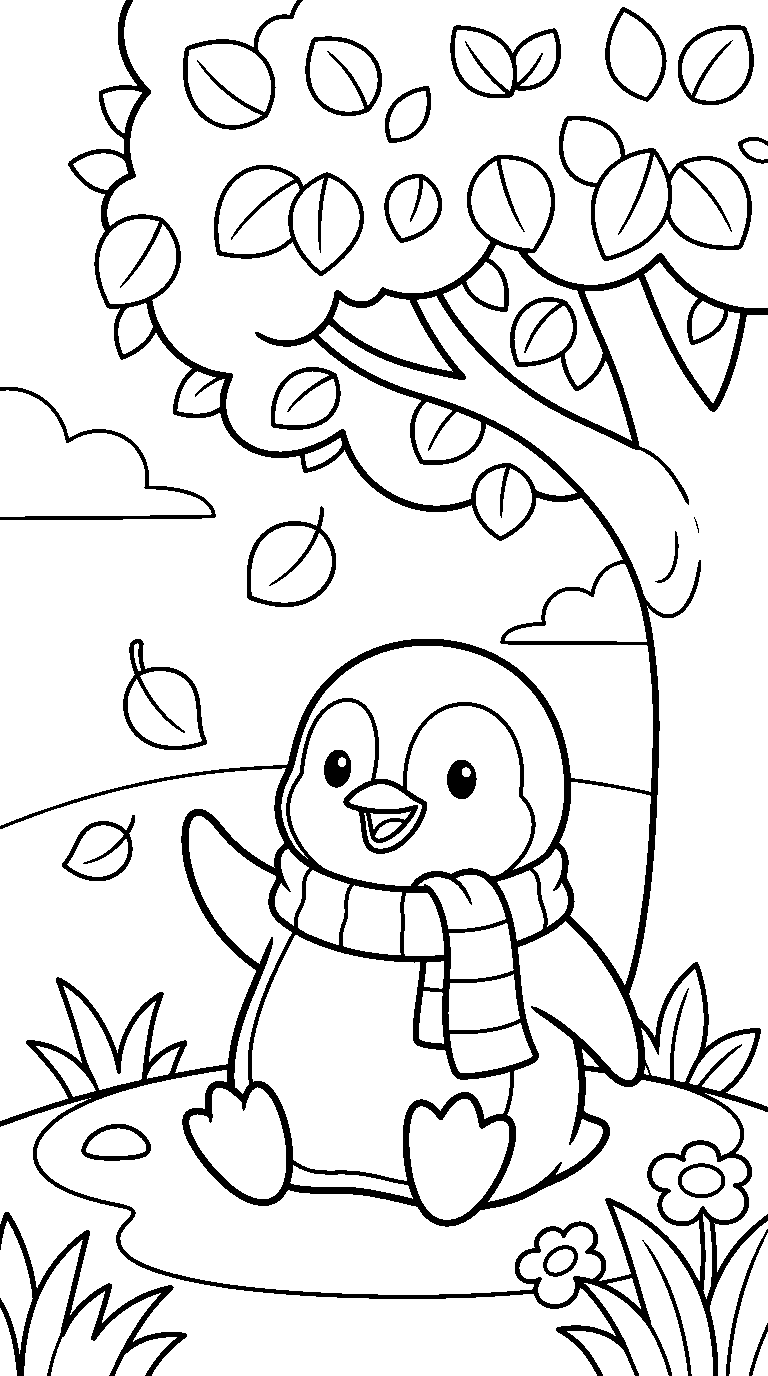 kleurplaat pinguïn · Onder de boom