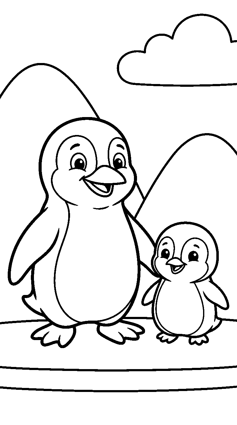kleurplaat pinguïn · Met een jong