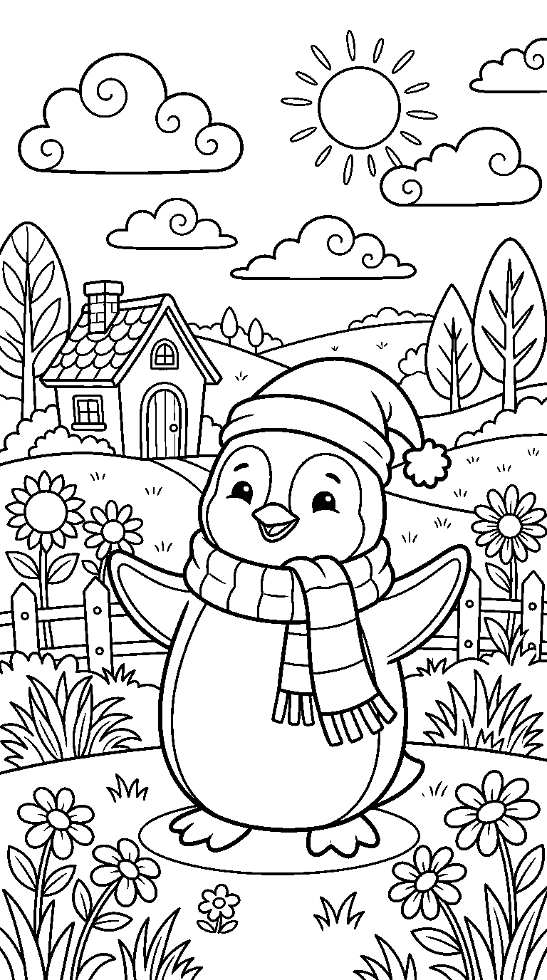 kleurplaat pinguïn · In het landschap