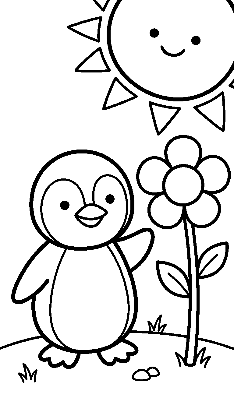 kleurplaat pinguïn · In de tuin