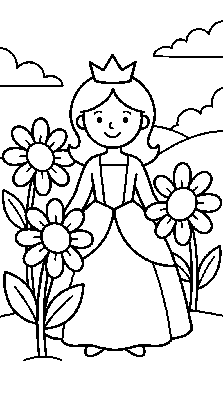 kleurplaat prinses · Tussen de bloemen