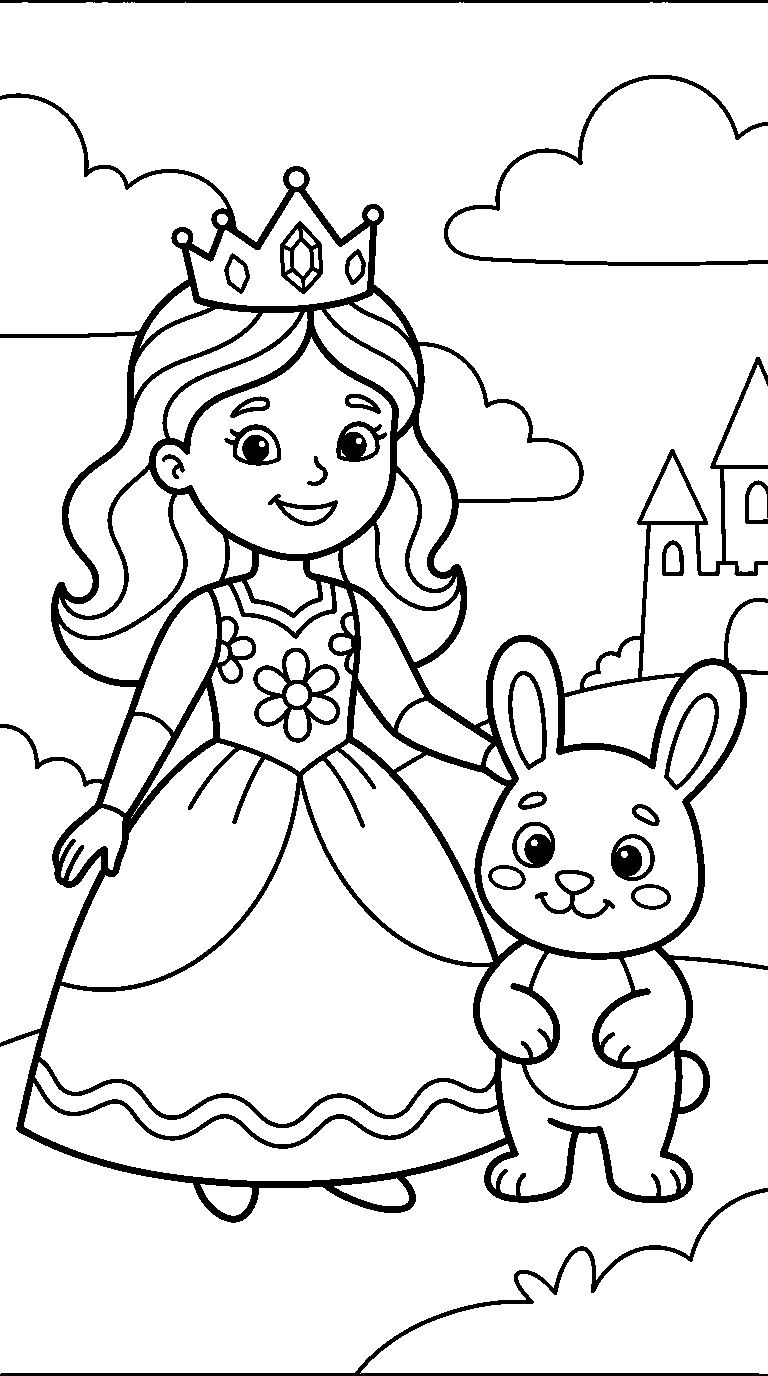 kleurplaat prinses · Met een diertje