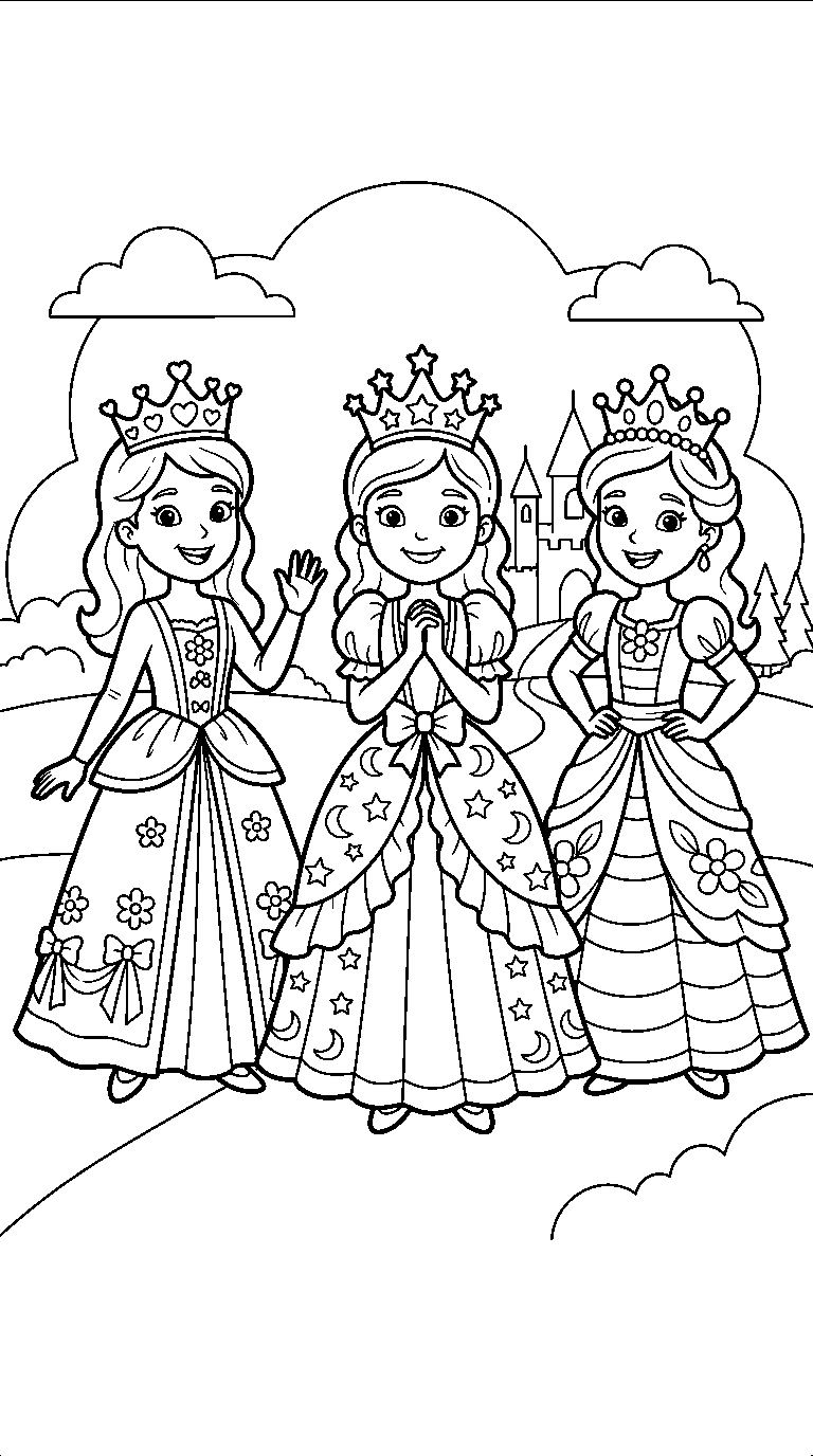 kleurplaat prinses · Met z'n drieën