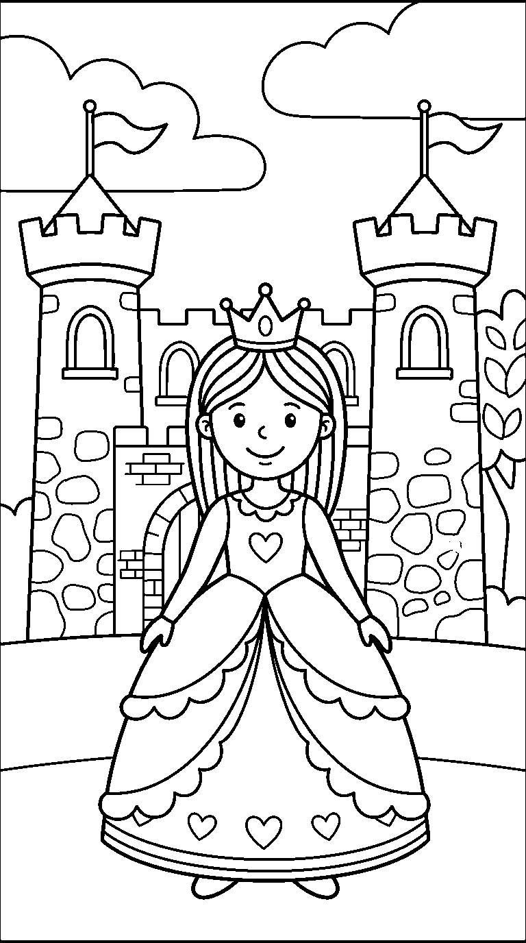 kleurplaat prinses · Bij het kasteel
