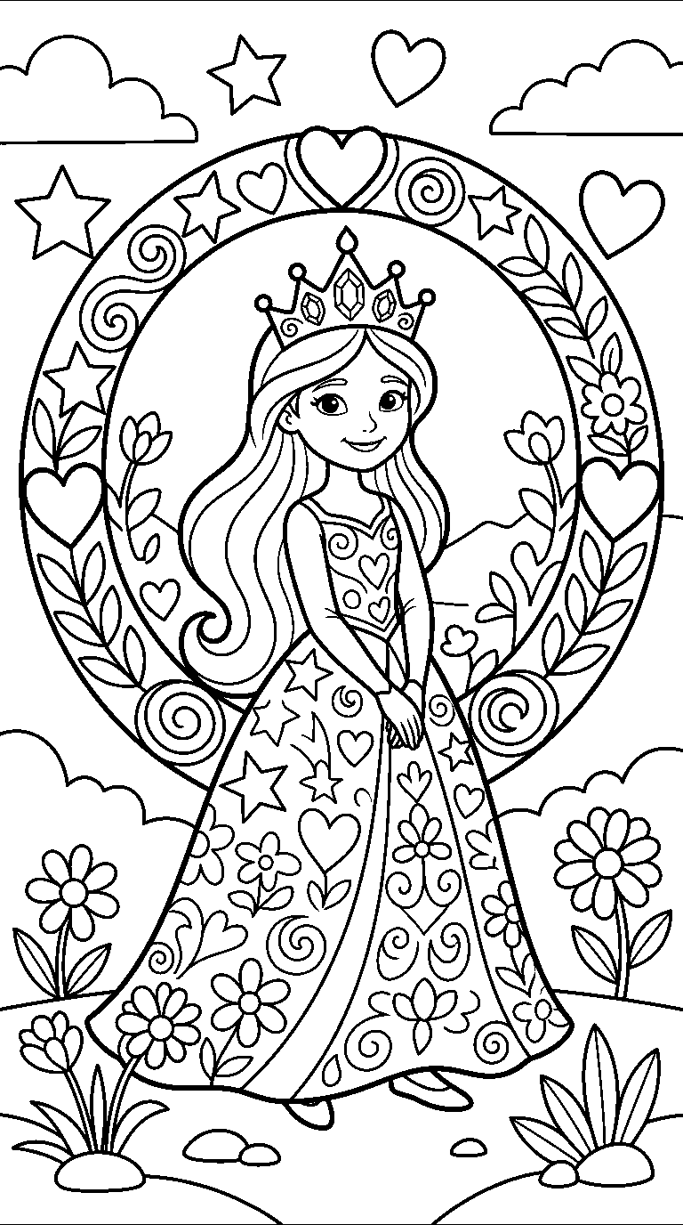 kleurplaat prinses · Met versiering
