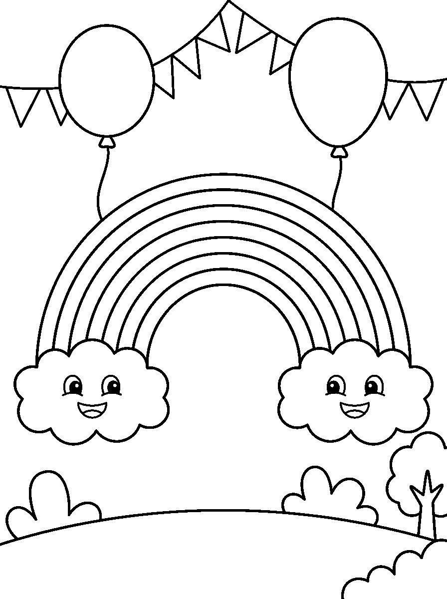 kleurplaat regenboog · Met ballonnen