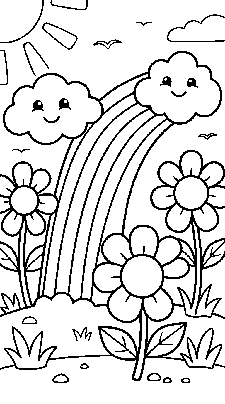 kleurplaat regenboog · Tussen de bloemen