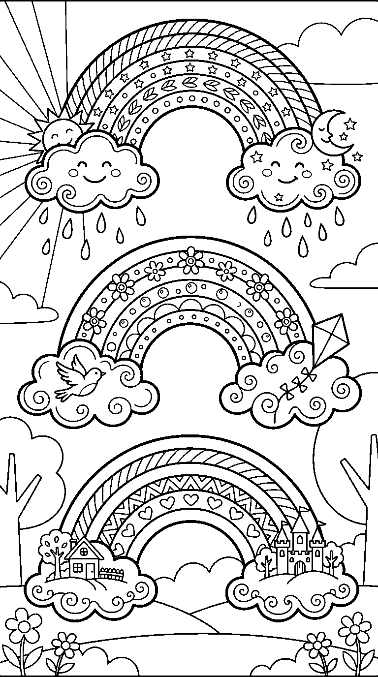 kleurplaat regenboog · Drie varianten