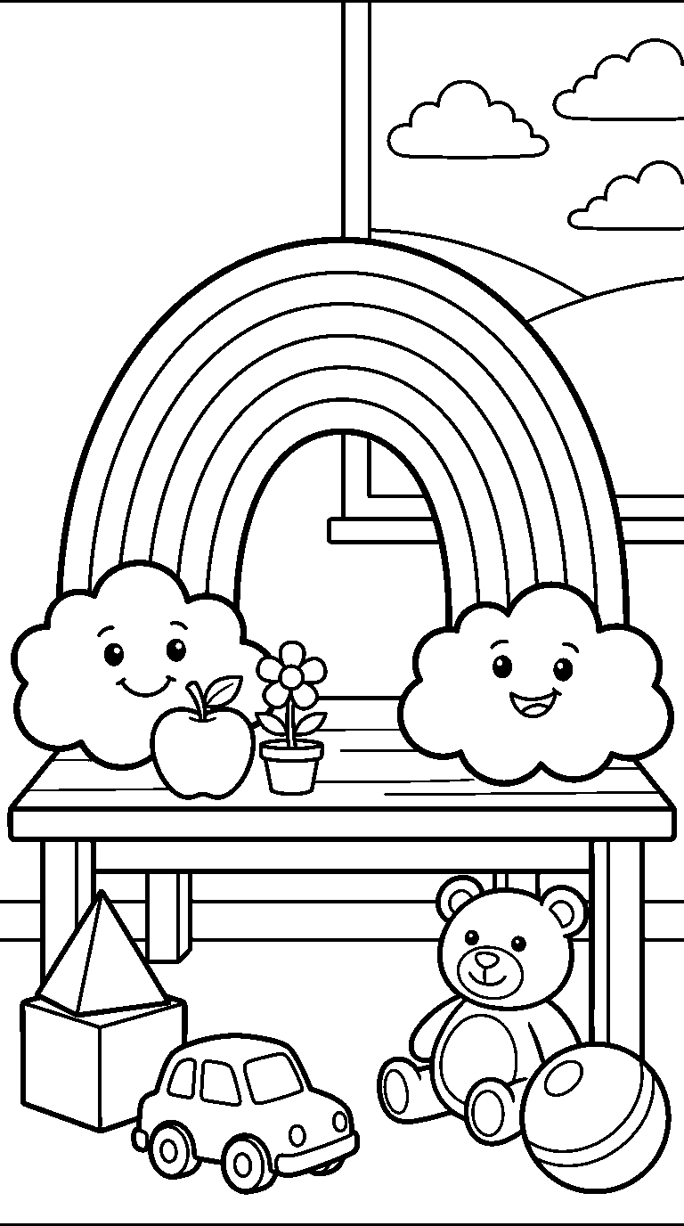 kleurplaat regenboog · Op tafel