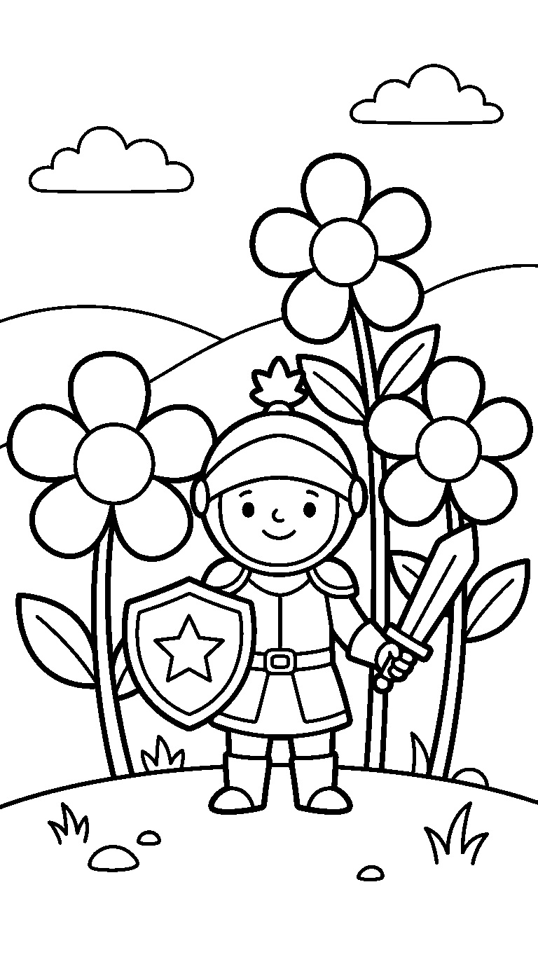 kleurplaat ridder · Tussen de bloemen