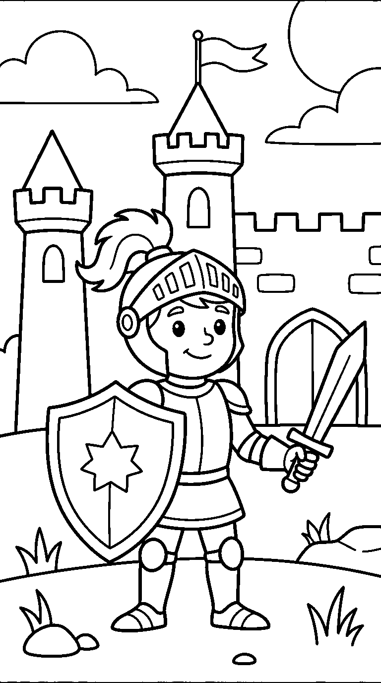 kleurplaat ridder · Bij het kasteel