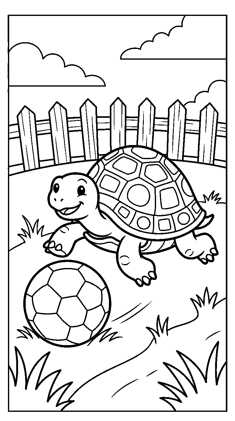 kleurplaat schildpad · Met een bal