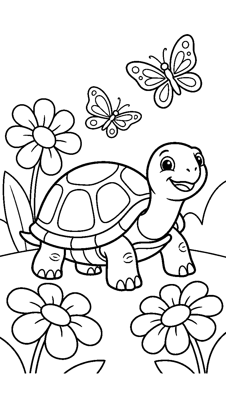 kleurplaat schildpad · Tussen de bloemen