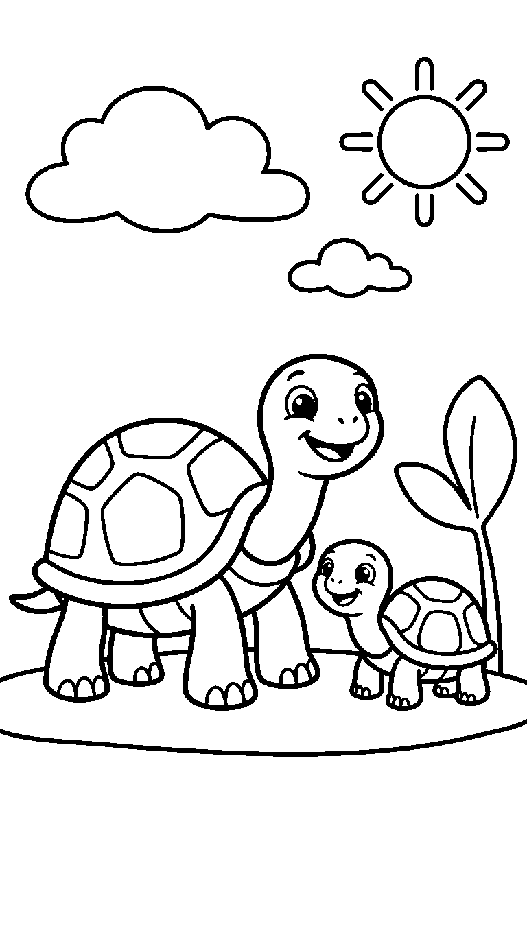 kleurplaat schildpad · Met een jong