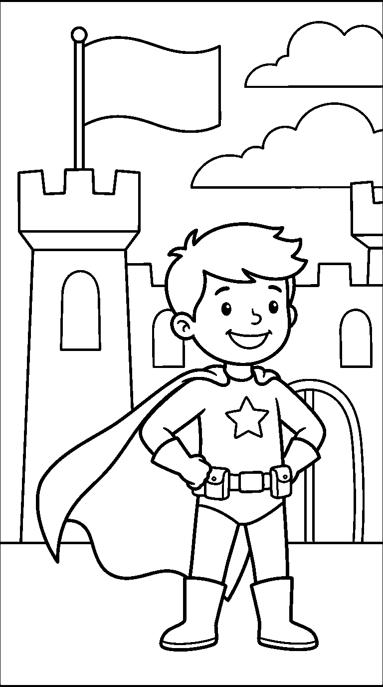 kleurplaat superheld · Bij het kasteel