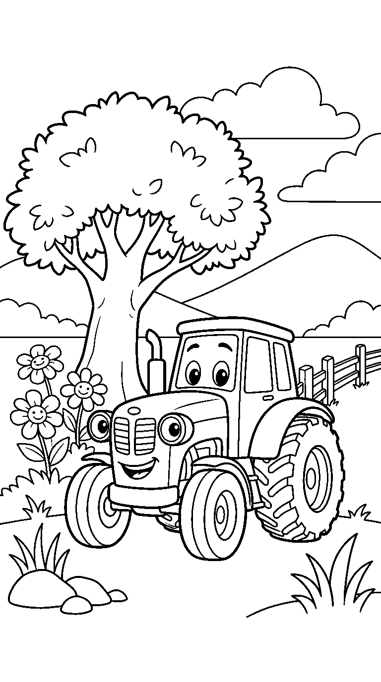 kleurplaat tractor · Bij de boom