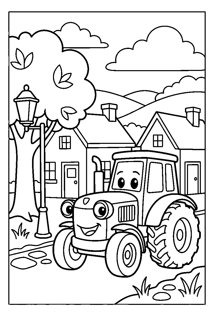 kleurplaat tractor · In het dorp
