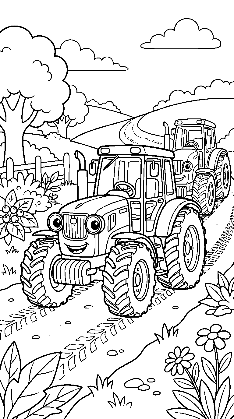 kleurplaat tractor · Met z'n drieën