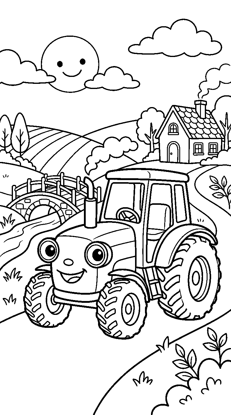 kleurplaat tractor · In het landschap