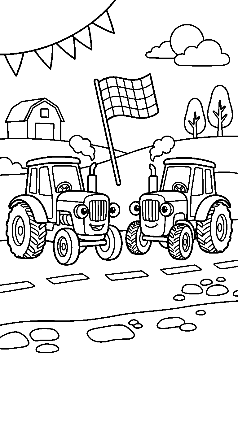 kleurplaat tractor · De race