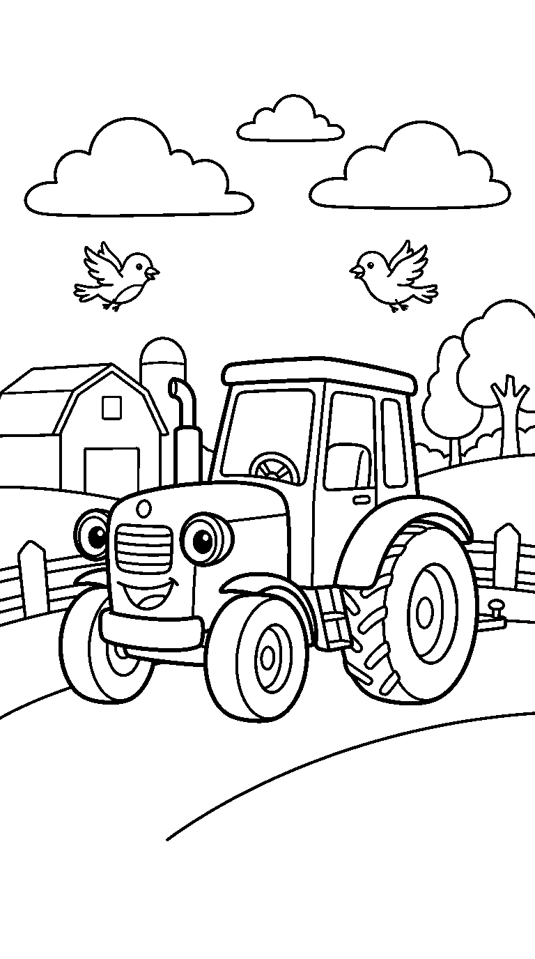 kleurplaat tractor · Onder de wolken