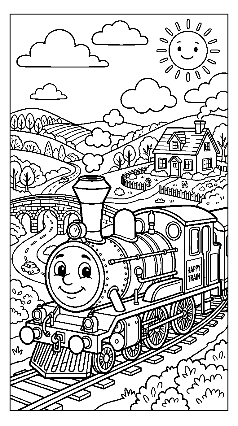 kleurplaat trein · In het landschap