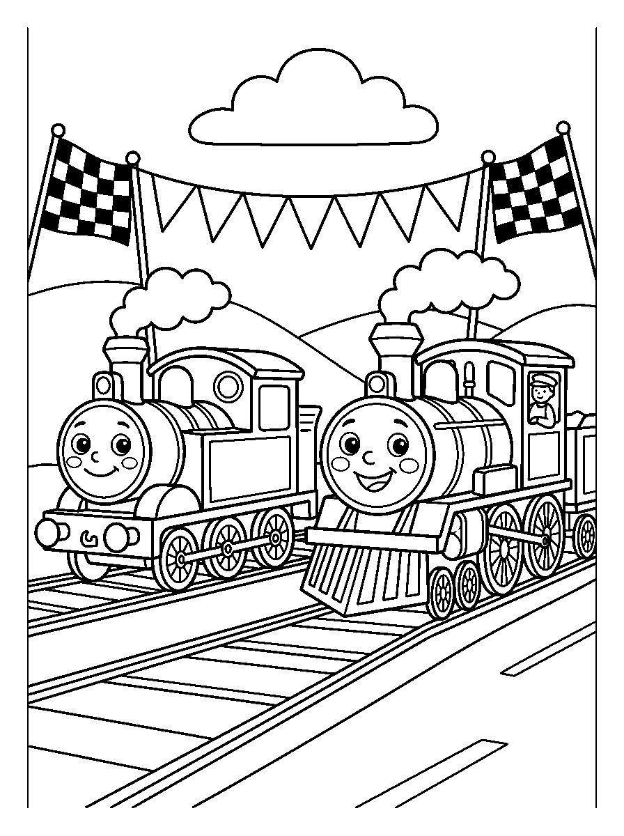 kleurplaat trein · De race