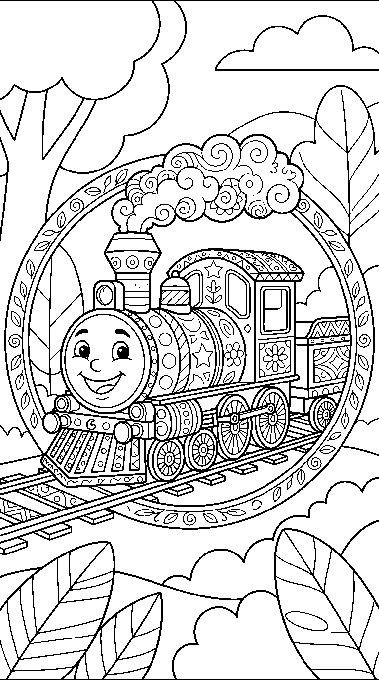 kleurplaat trein · Met versiering