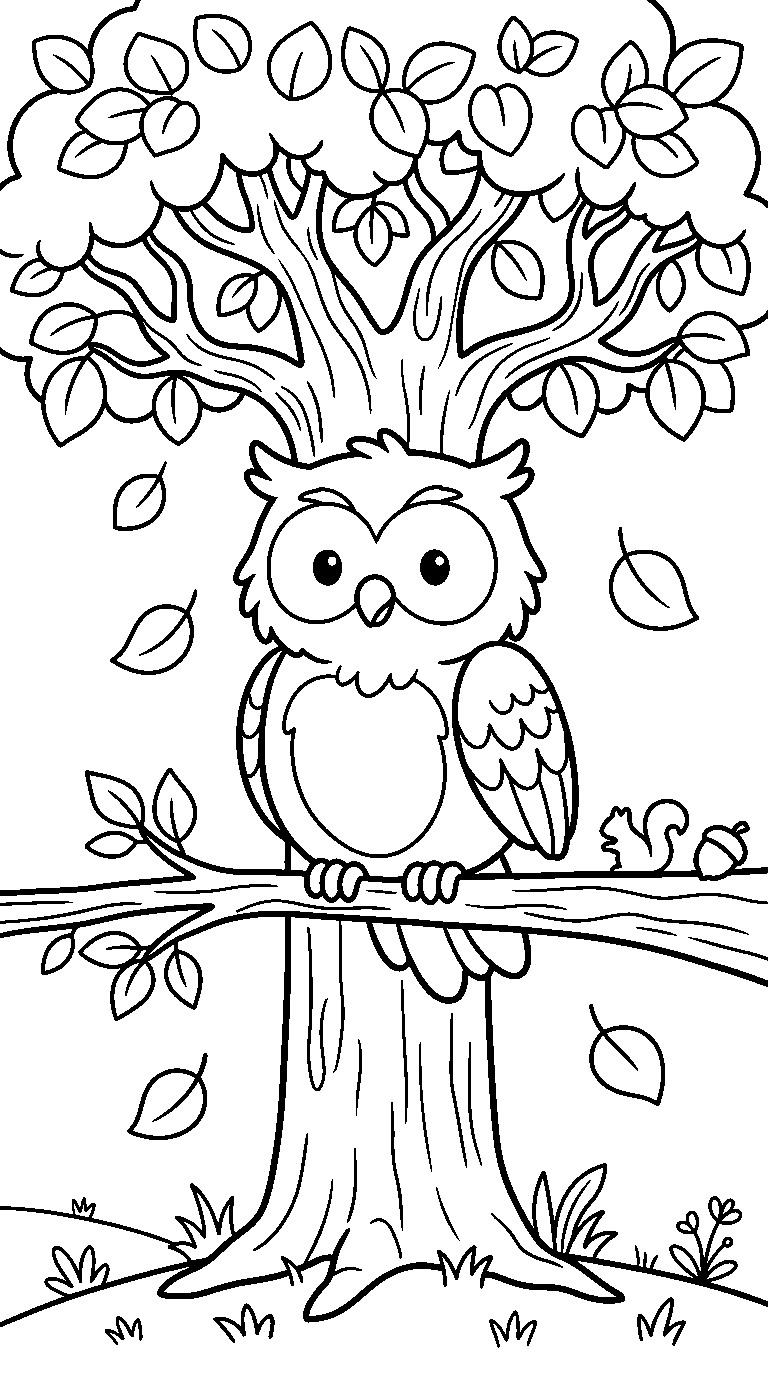 kleurplaat uil · Onder de boom