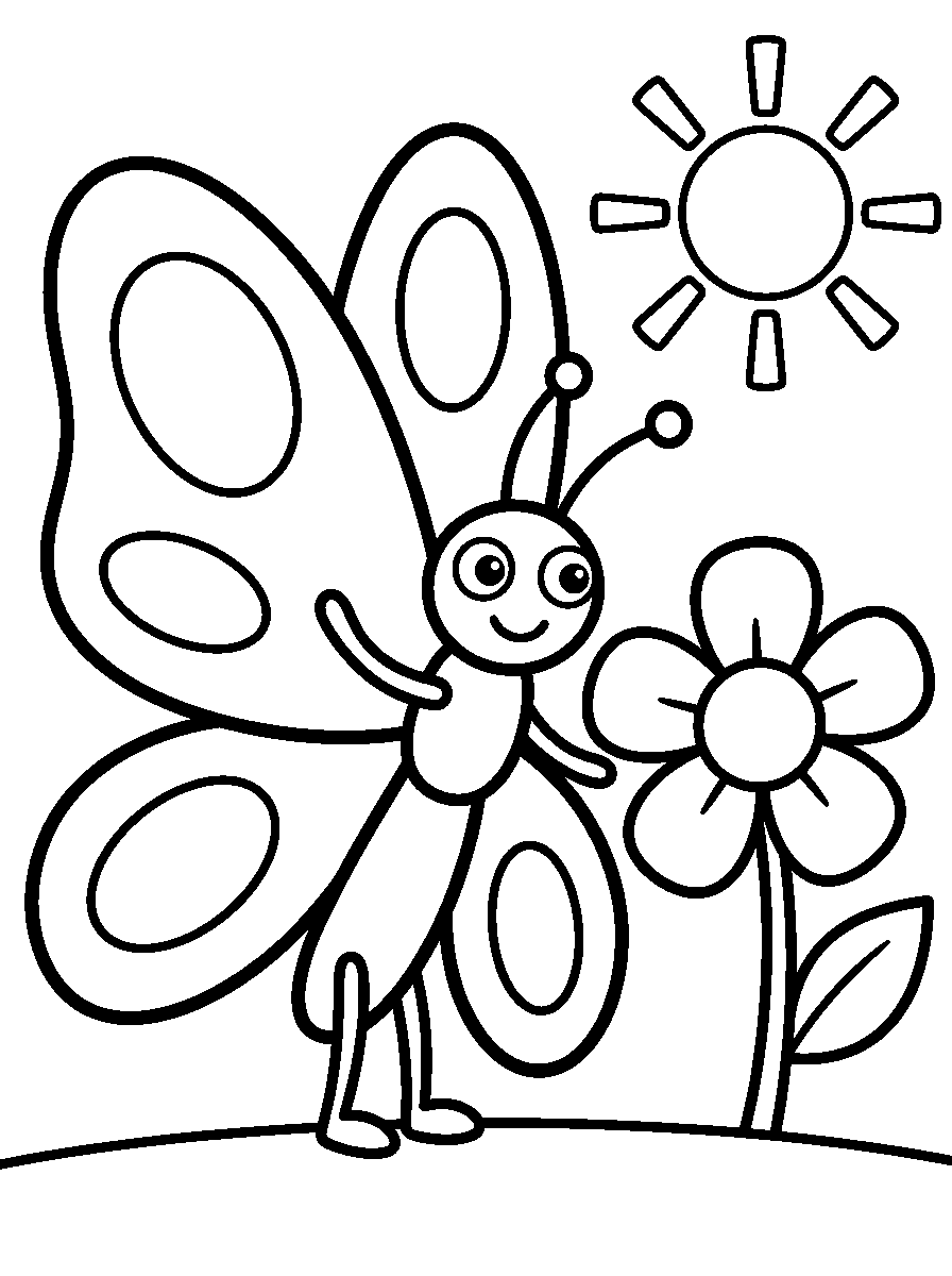 kleurplaat vlinder · In de tuin