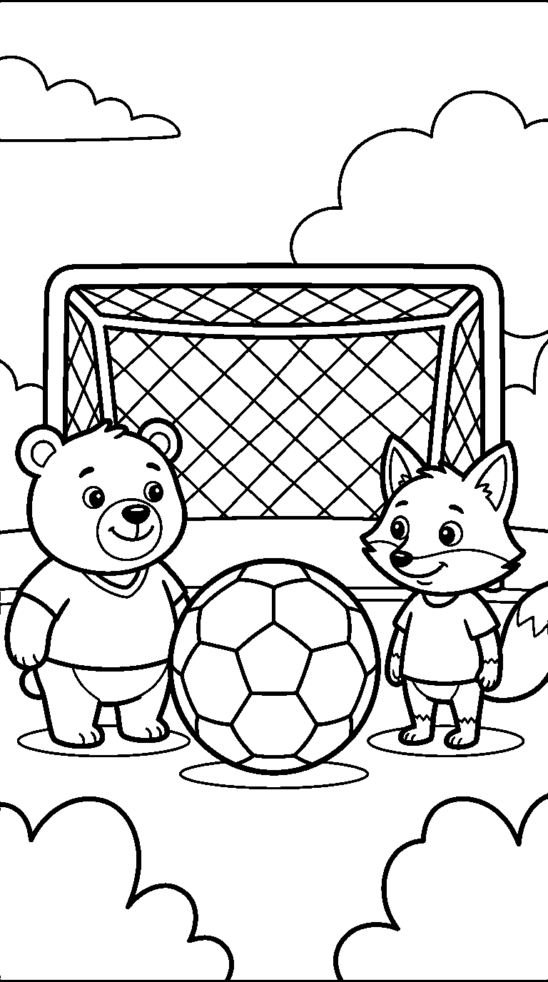 kleurplaat voetbal · Met twee diertjes