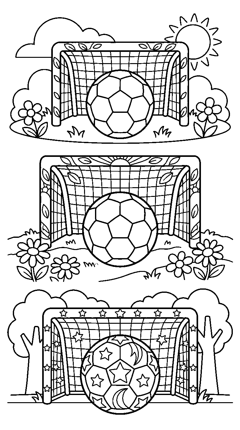 kleurplaat voetbal · Drie varianten