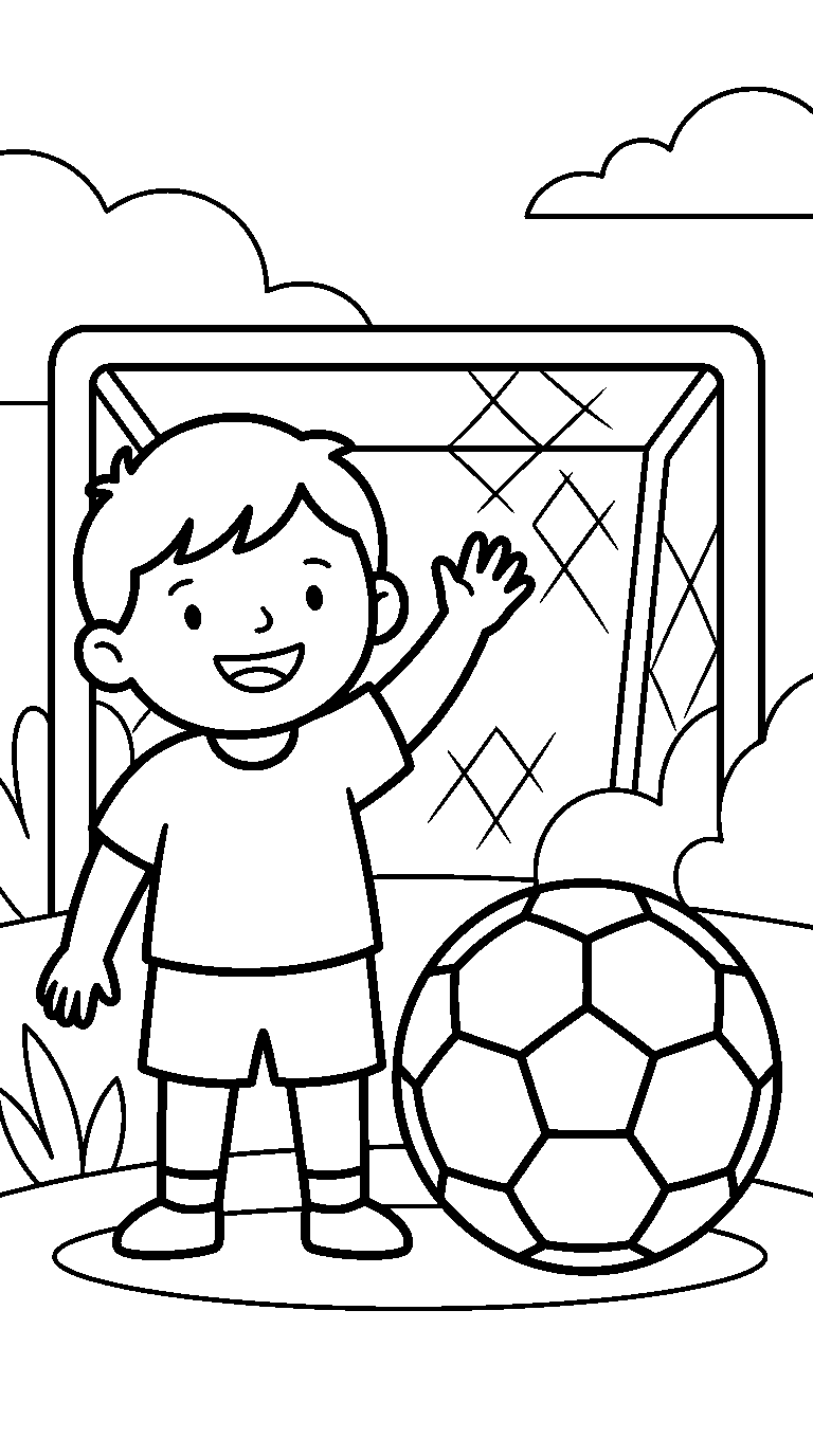 kleurplaat voetbal · Met een kind erbij
