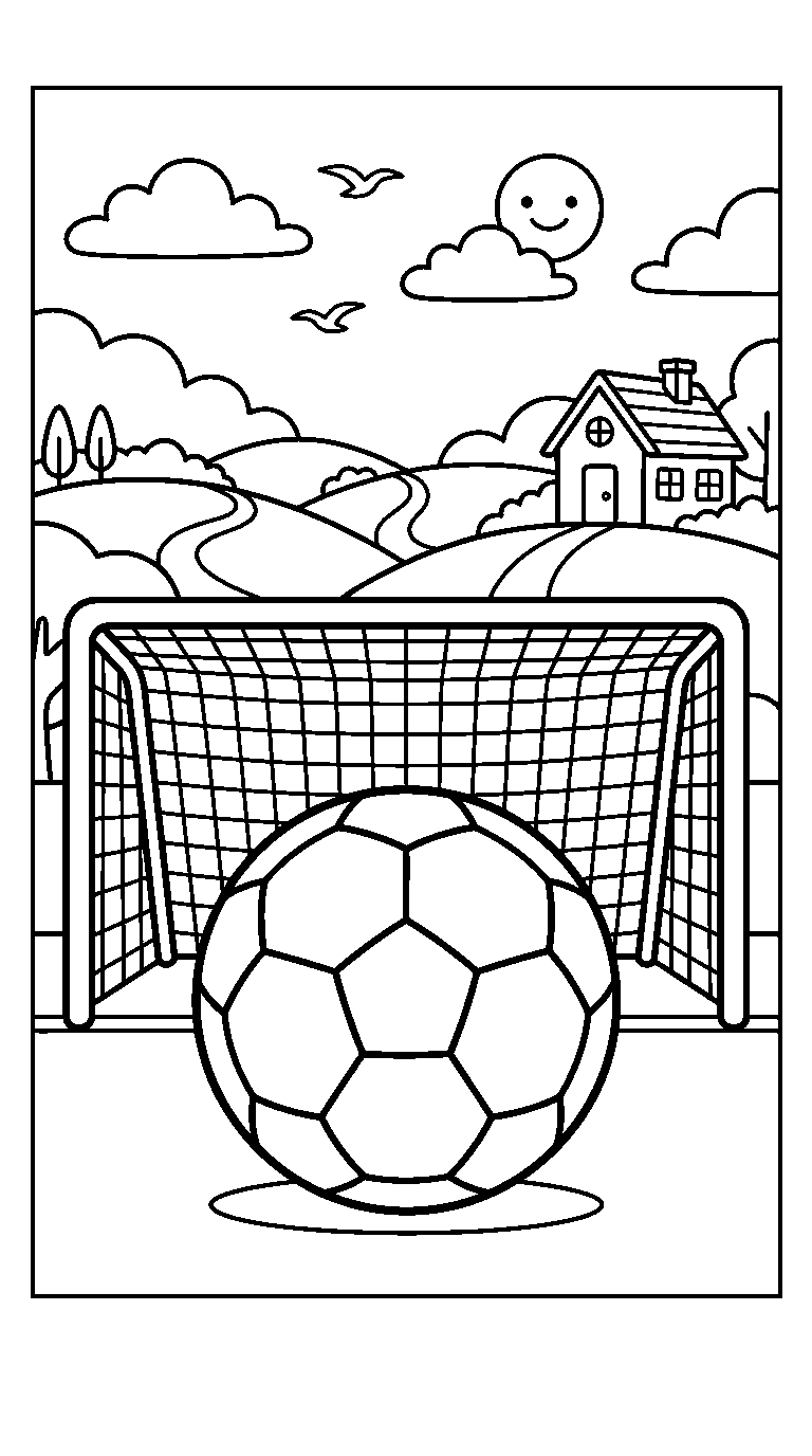 kleurplaat voetbal · In het landschap
