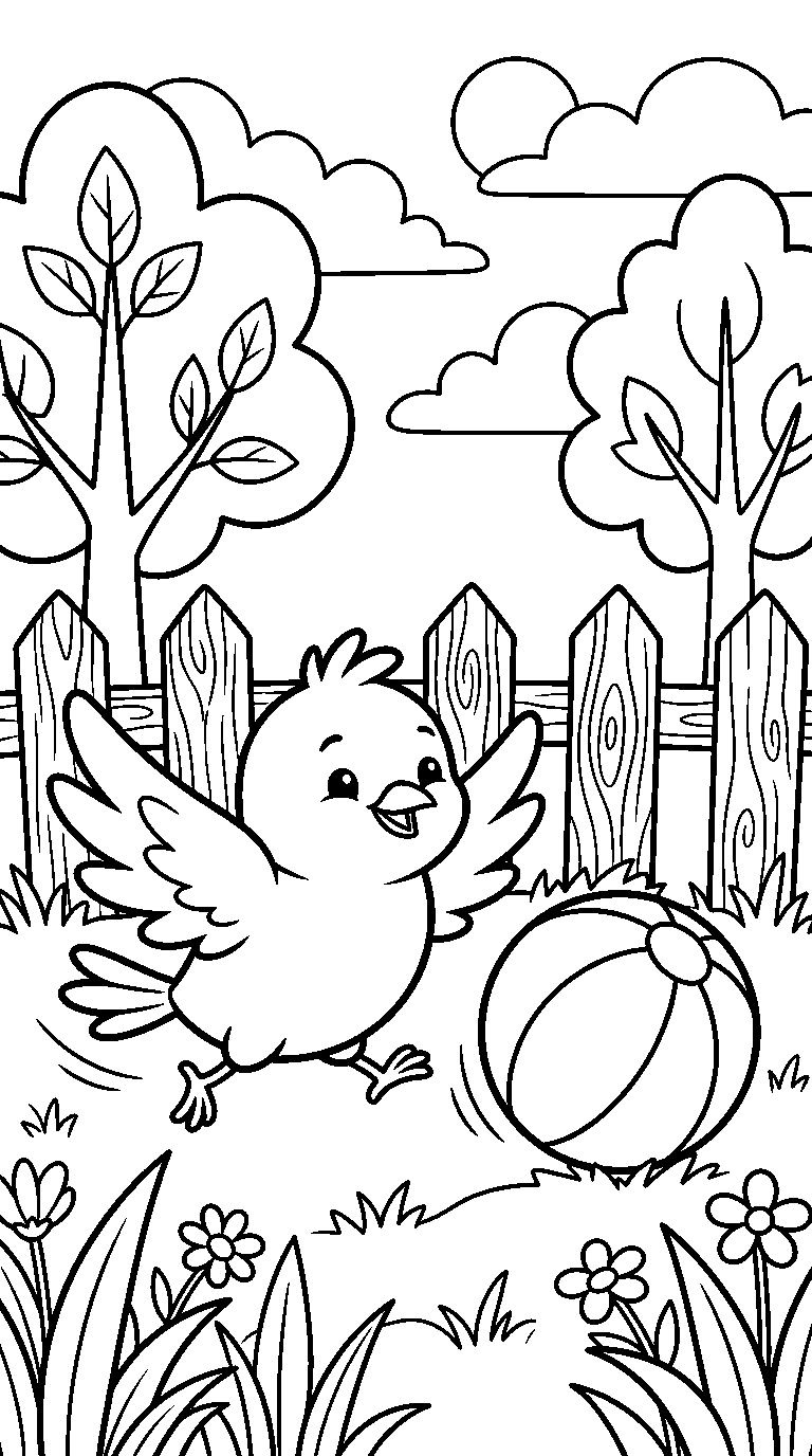 kleurplaat vogel · Met een bal