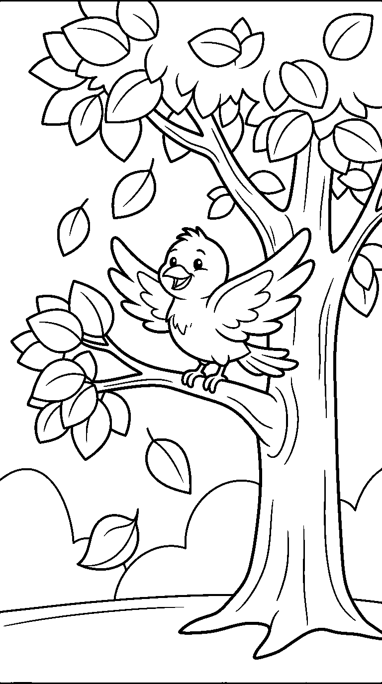 kleurplaat vogel · Onder de boom