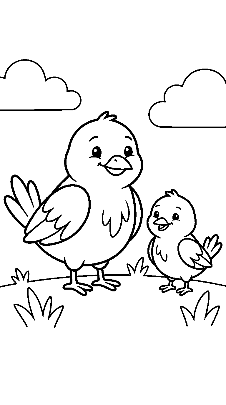 kleurplaat vogel · Met een jong
