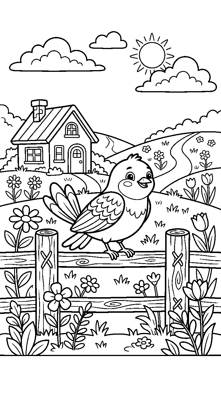 kleurplaat vogel · In het landschap
